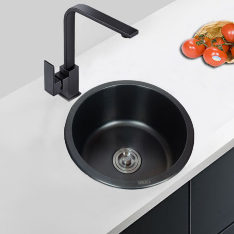Sikunuo | Stainless Steel Round Sink in Black Single Basin Undermount Sink with Basket Strainer