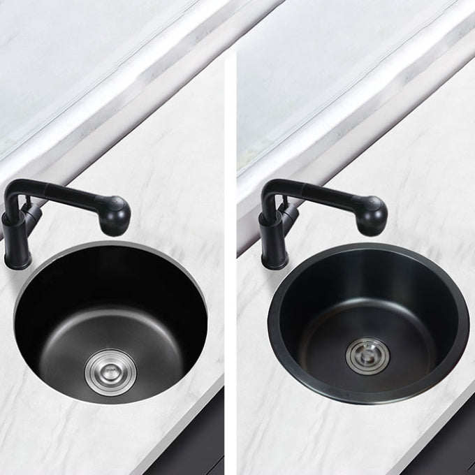 Sikunuo | Stainless Steel Round Sink in Black Single Basin Undermount Sink with Basket Strainer