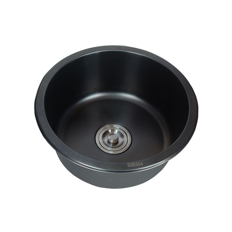 Sikunuo | Stainless Steel Round Sink in Black Single Basin Undermount Sink with Basket Strainer