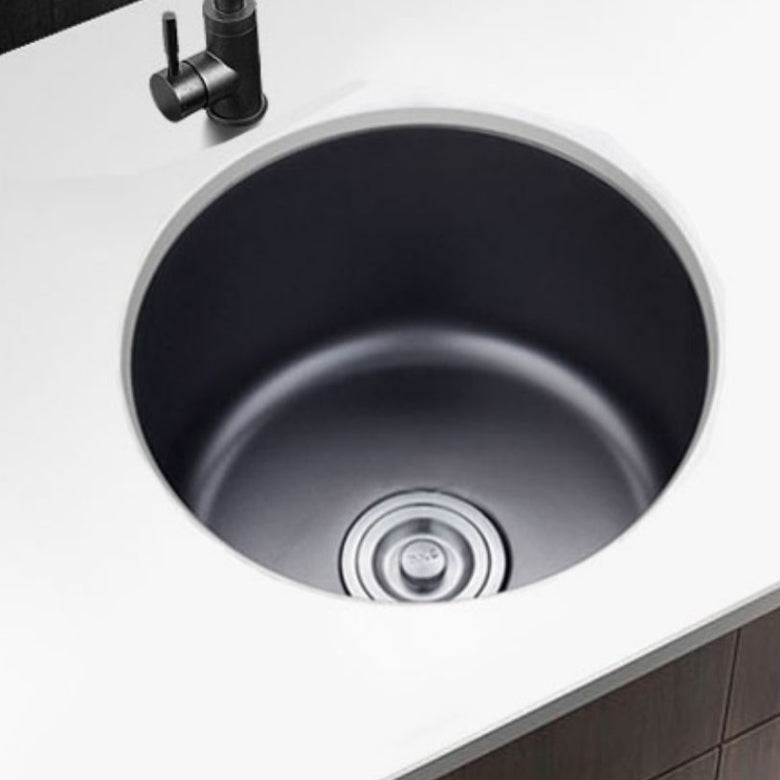 Sikunuo | Stainless Steel Round Sink in Black Single Basin Undermount Sink with Basket Strainer