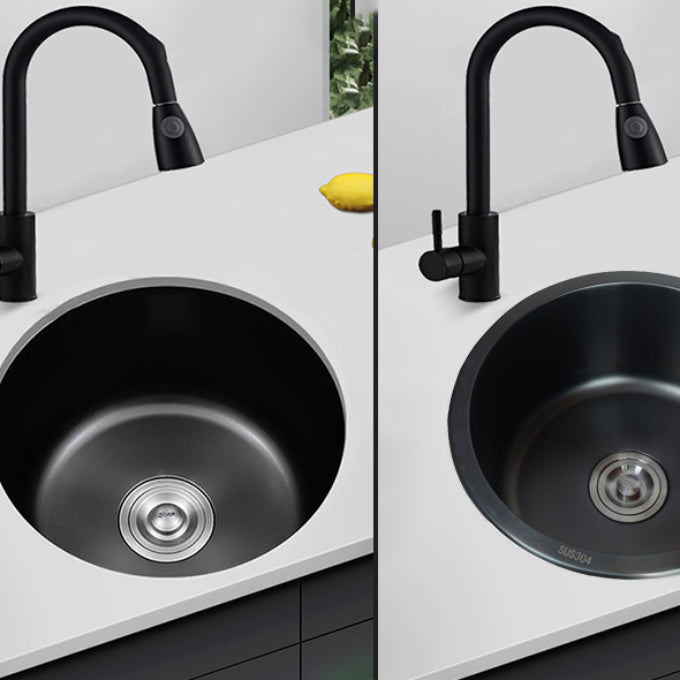 Sikunuo | Stainless Steel Round Sink in Black Single Basin Undermount Sink with Basket Strainer