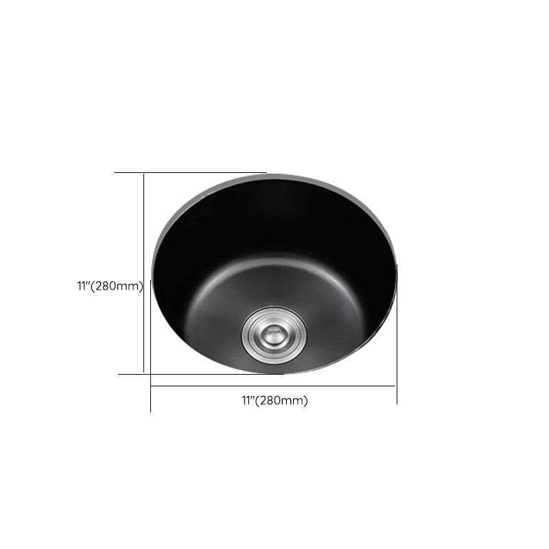Sikunuo | Stainless Steel Round Sink in Black Single Basin Undermount Sink with Basket Strainer