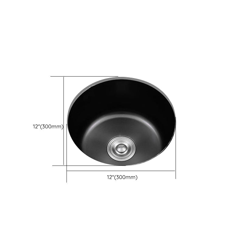 Sikunuo | Stainless Steel Round Sink in Black Single Basin Undermount Sink with Basket Strainer