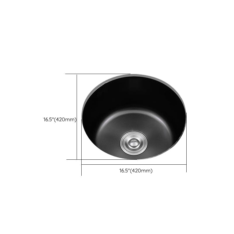 Sikunuo | Stainless Steel Round Sink in Black Single Basin Undermount Sink with Basket Strainer