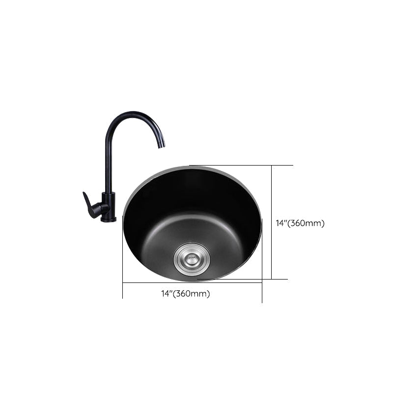 Sikunuo | Stainless Steel Round Sink in Black Single Basin Undermount Sink with Basket Strainer