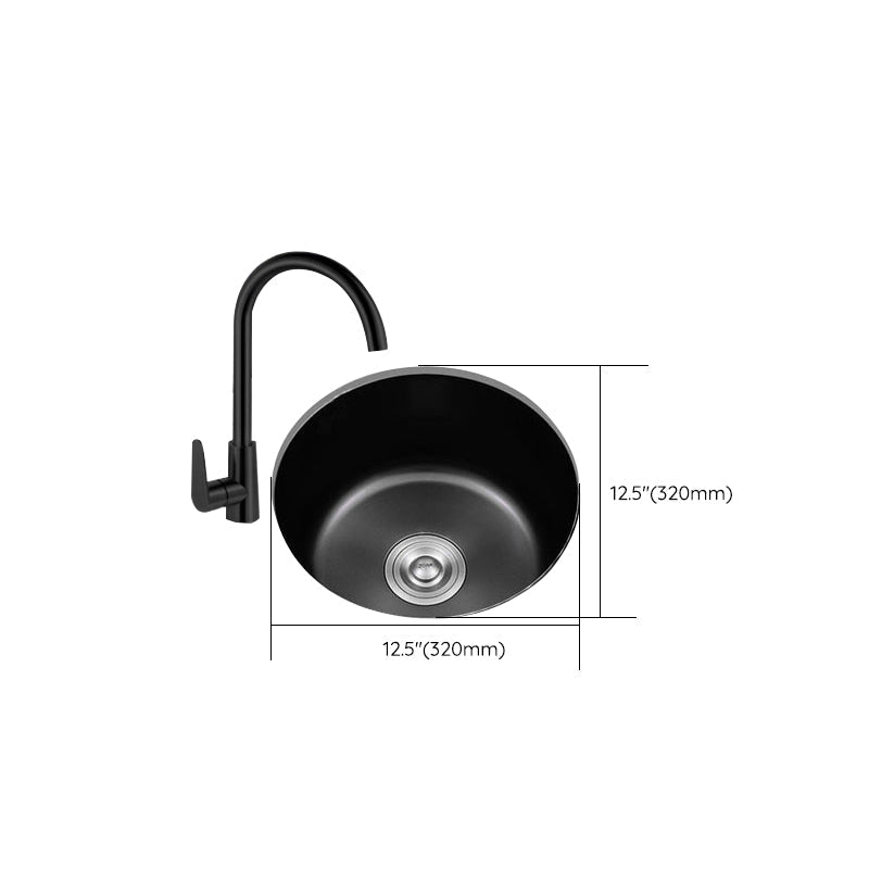 Sikunuo | Stainless Steel Round Sink in Black Single Basin Undermount Sink with Basket Strainer