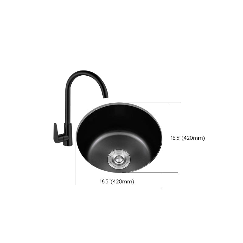 Sikunuo | Stainless Steel Round Sink in Black Single Basin Undermount Sink with Basket Strainer