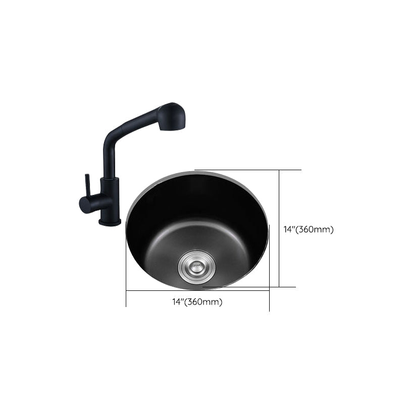 Sikunuo | Stainless Steel Round Sink in Black Single Basin Undermount Sink with Basket Strainer