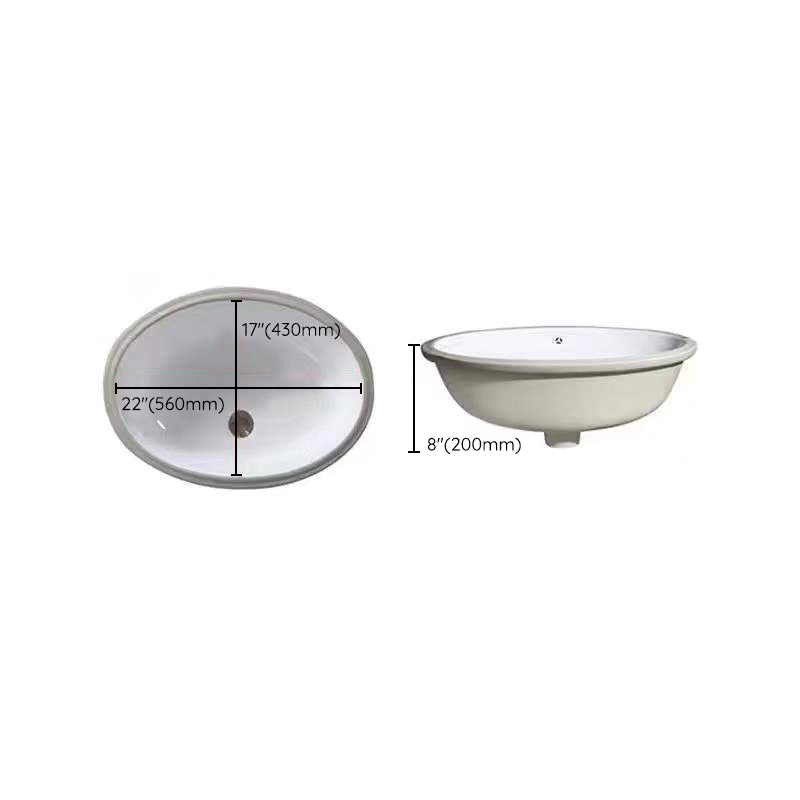 Sikunuo | Modern Under-Mount Sink Oval Porcelain with Pop-Up Drain Sink