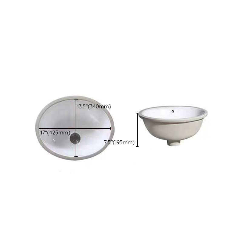 Sikunuo | Modern Under-Mount Sink Oval Porcelain with Pop-Up Drain Sink