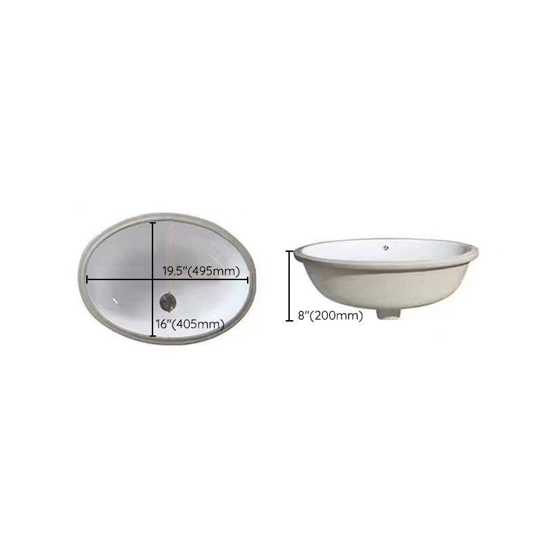 Sikunuo | Modern Under-Mount Sink Oval Porcelain with Pop-Up Drain Sink