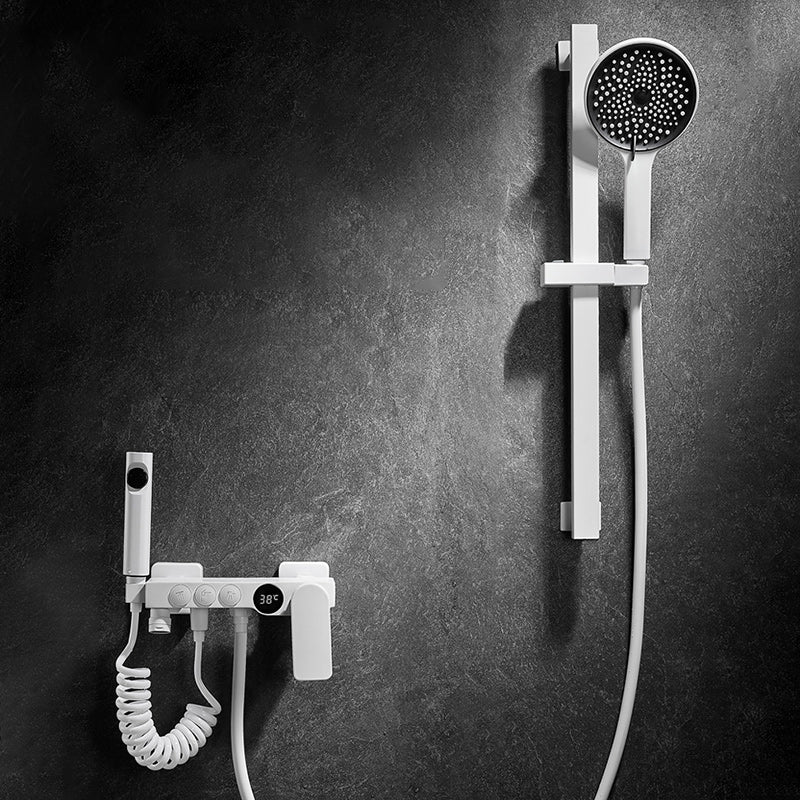 Sikunuo | Round Shower Set White Wall Mounted Hand Shower Lever Handle Shower Hose Swiveling Shower Set