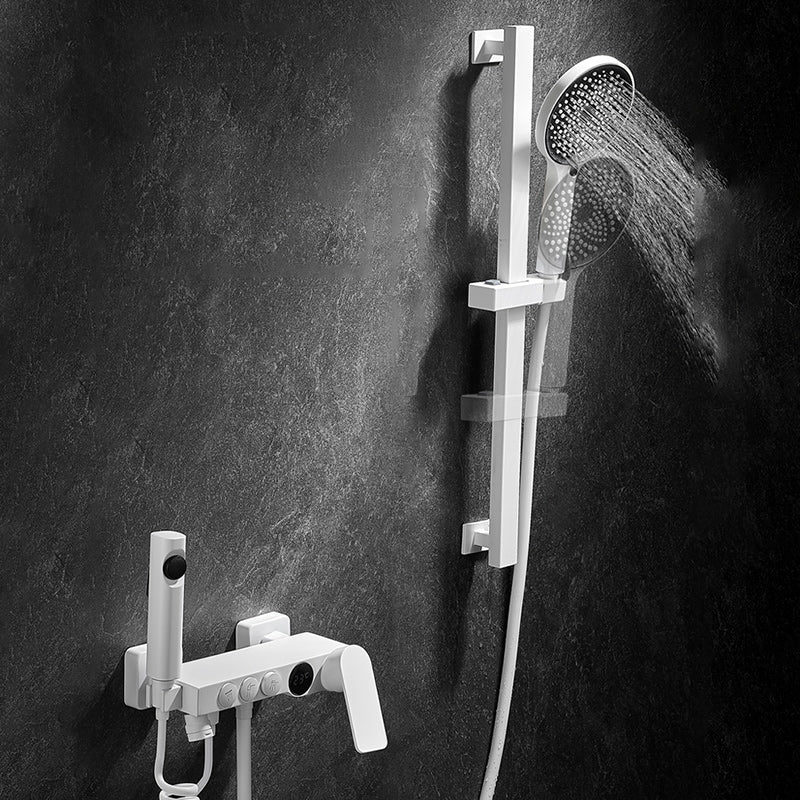 Sikunuo | Round Shower Set White Wall Mounted Hand Shower Lever Handle Shower Hose Swiveling Shower Set