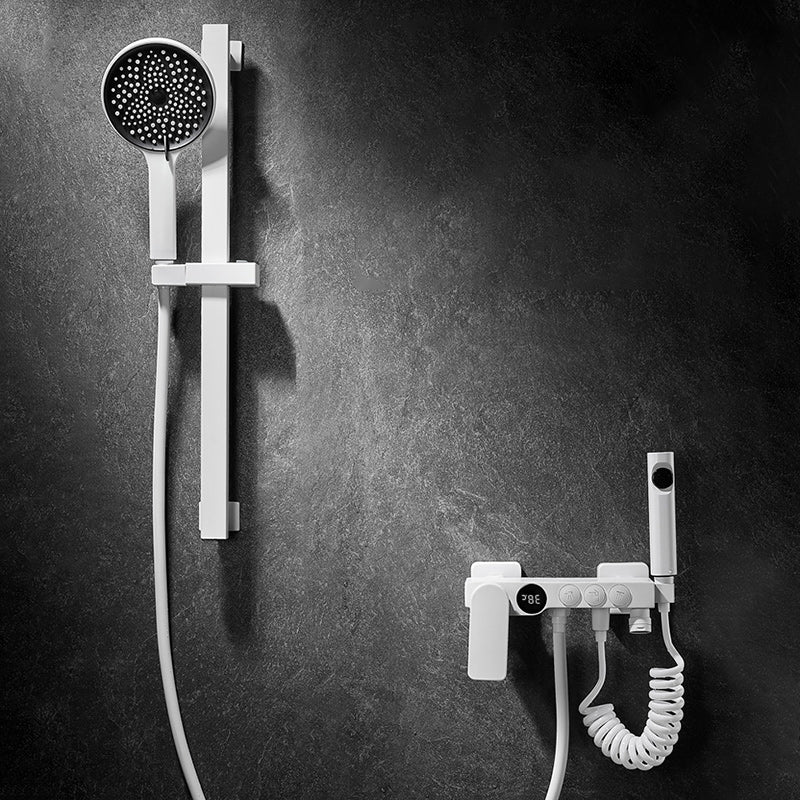 Sikunuo | Round Shower Set White Wall Mounted Hand Shower Lever Handle Shower Hose Swiveling Shower Set