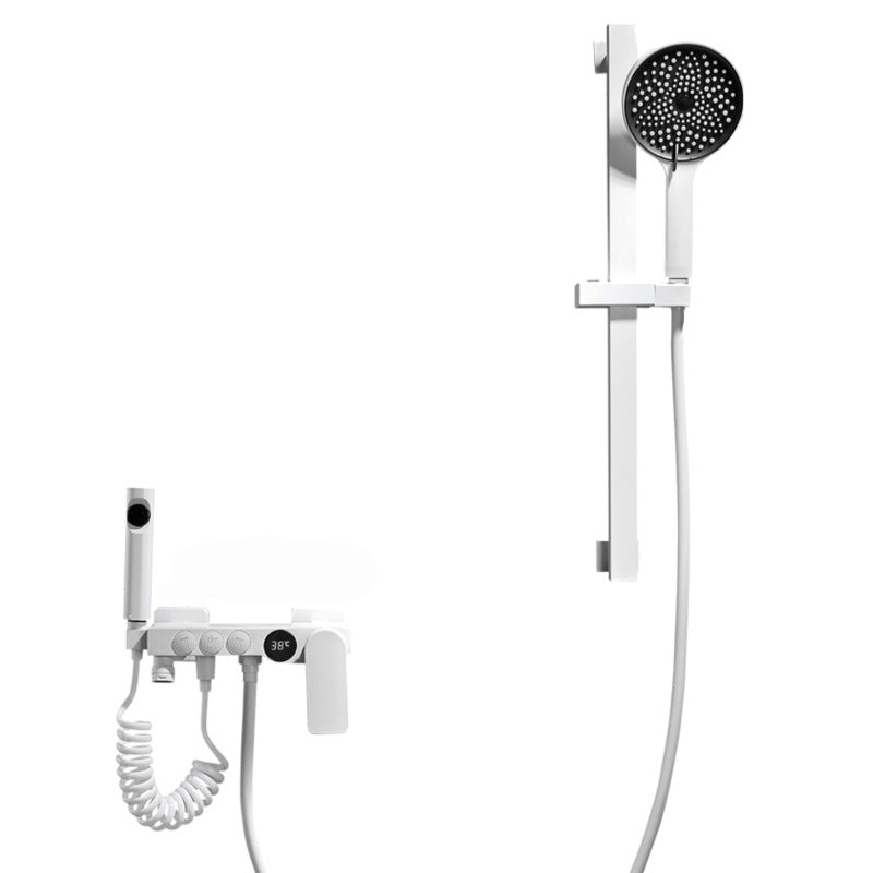 Sikunuo | Round Shower Set White Wall Mounted Hand Shower Lever Handle Shower Hose Swiveling Shower Set