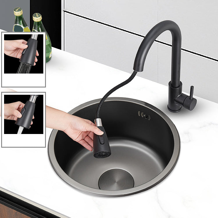 Sikunuo | Kitchen Sink Round Single Bowl Color and Scratch Resistant Under-mounted Stainless Steel Kitchen Sink