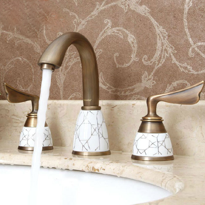 Sikunuo | Deck Mounted Roman Tub Faucet Low Arc Bronze Romantic Bathtub Fitting Set
