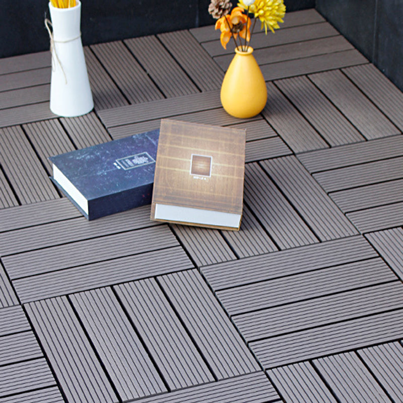 Sikunuo | 12" X 12" 4-Slat Square Deck/Patio Floor Tiles Snap Installation Floor Plank Tiles