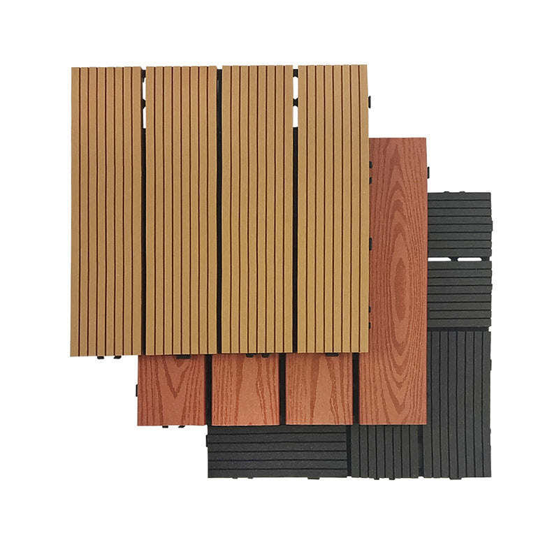 Sikunuo | 12" X 12" 4-Slat Square Deck/Patio Floor Tiles Snap Installation Floor Plank Tiles