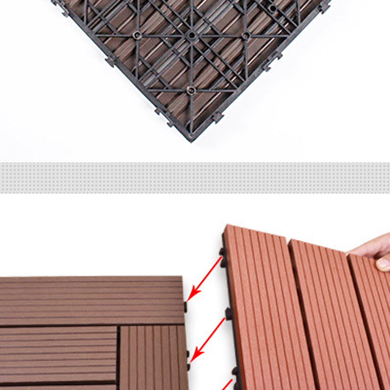 Sikunuo | 12" X 12" 4-Slat Square Deck/Patio Floor Tiles Snap Installation Floor Plank Tiles