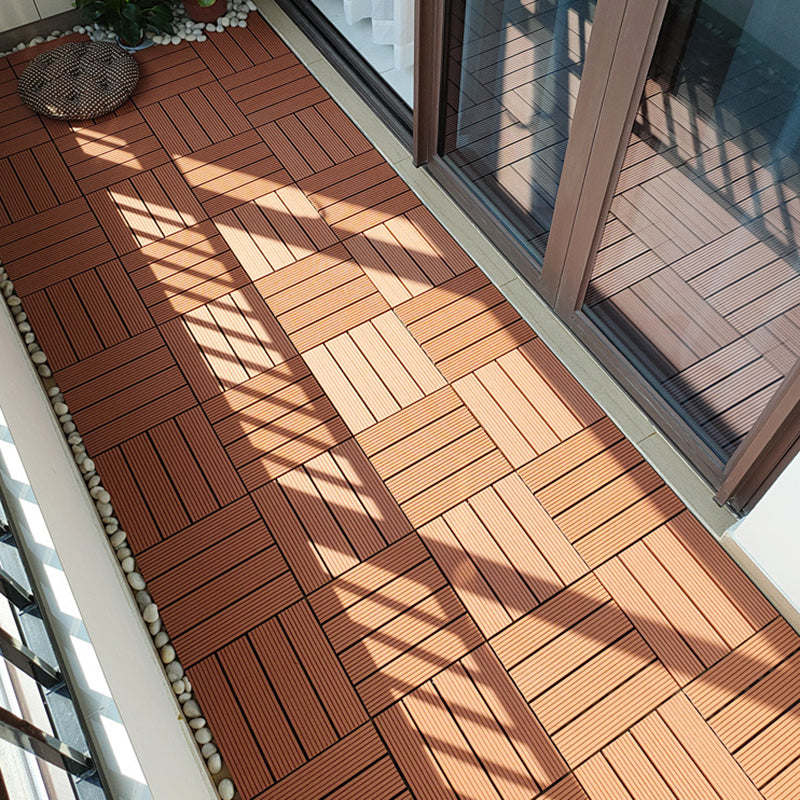Sikunuo | 12" X 12" 4-Slat Square Deck/Patio Floor Tiles Snap Installation Floor Plank Tiles