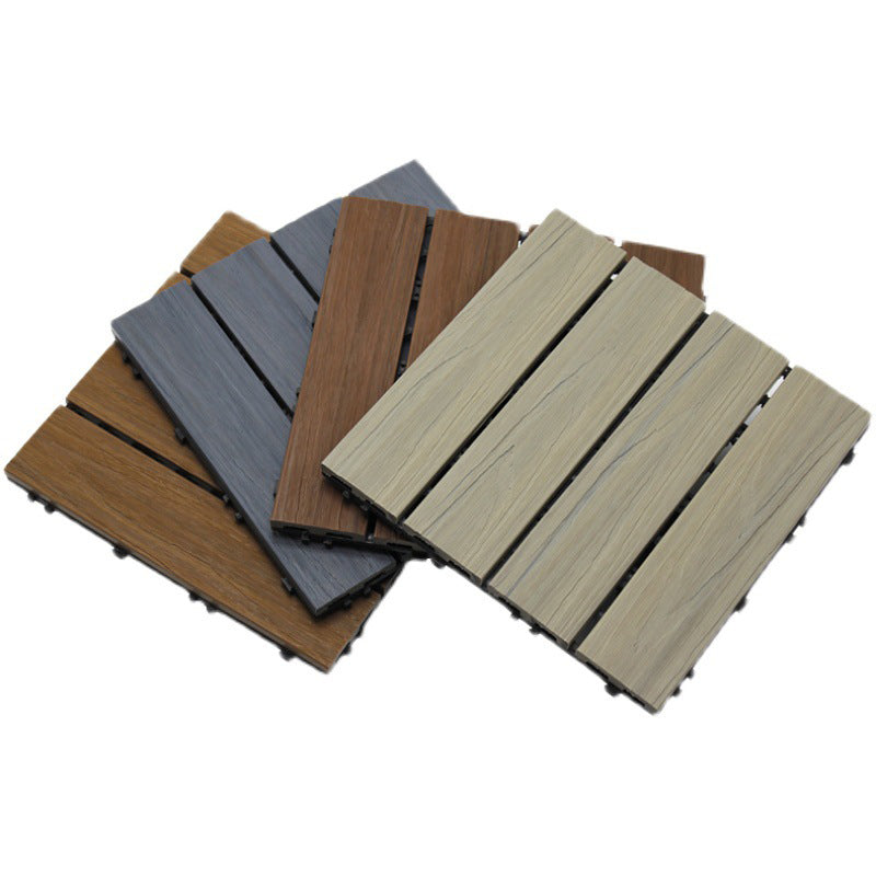 Sikunuo | 12" X 12" 4-Slat Square PVC Floor Tiles Snap-Fit Installation Floor Tiles