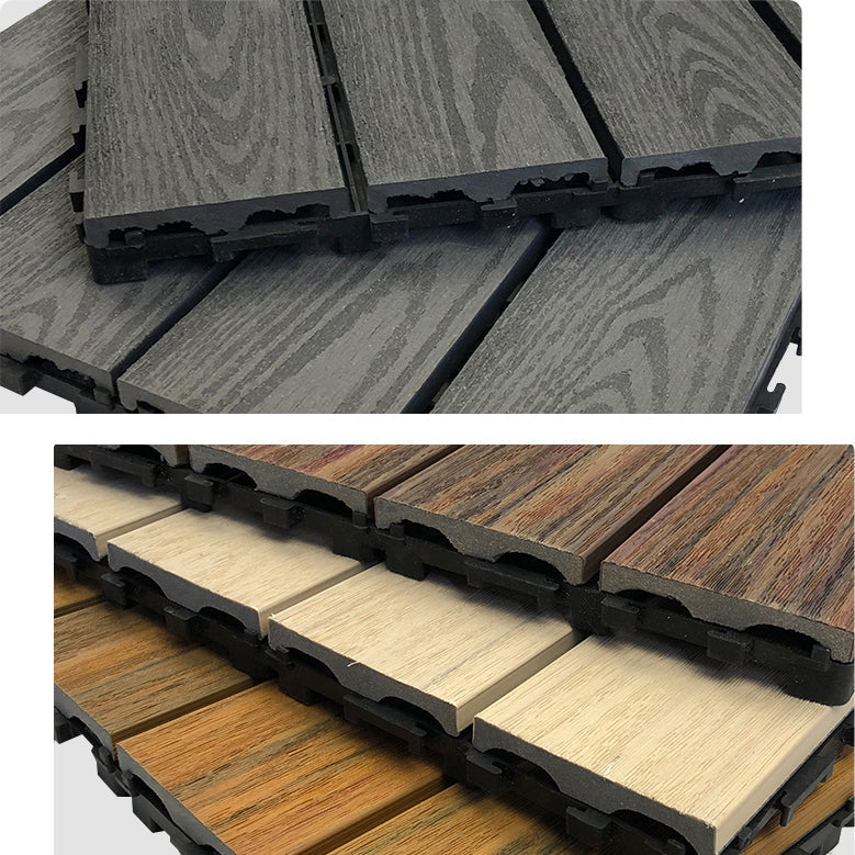 Sikunuo | Composite Square Patio Tiles Interlocking Striped Pattern Patio Floor Tiles