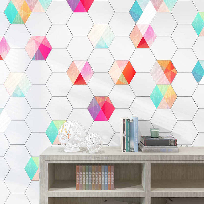 Sikunuo | Plastic Mosaic Tile Wallpaper Hexagonal for Stick-On and Removable Back Wall Tile
