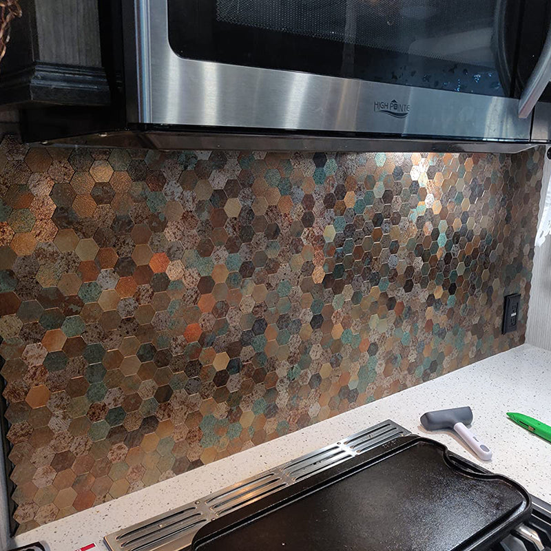 Sikunuo | Modern Tile-Peel & Stick Metal Mosaic Tile Hexagon Peel & Stick Subway Tile