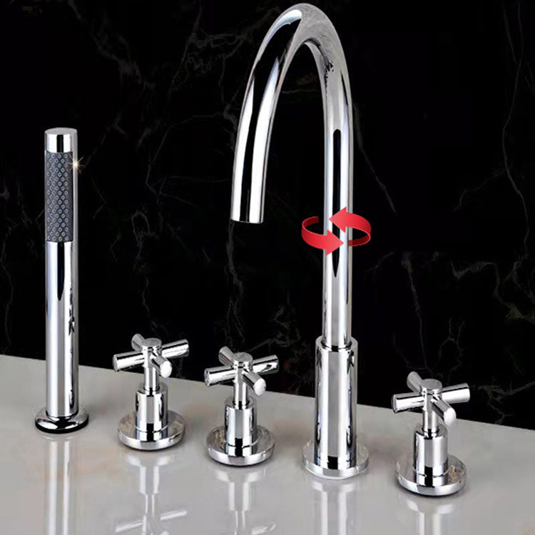 Sikunuo | Contemporary Bathroom Faucet Deck Mount Copper Low Arc Swivel Roman Bathtub Faucet Set