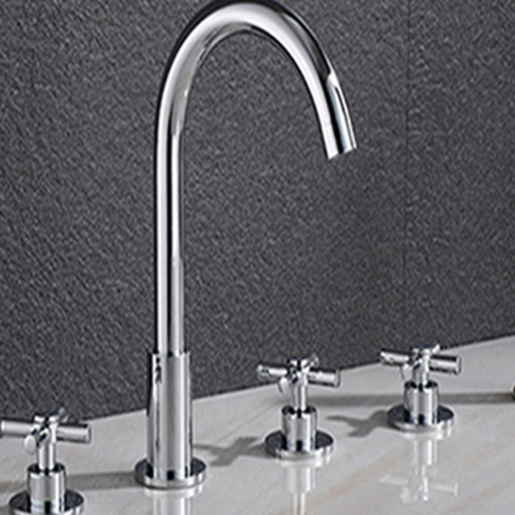 Sikunuo | Contemporary Bathroom Faucet Deck Mount Copper Low Arc Swivel Roman Bathtub Faucet Set