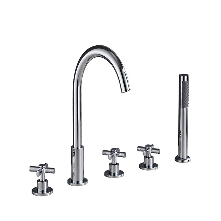 Sikunuo | Contemporary Bathroom Faucet Deck Mount Copper Low Arc Swivel Roman Bathtub Faucet Set