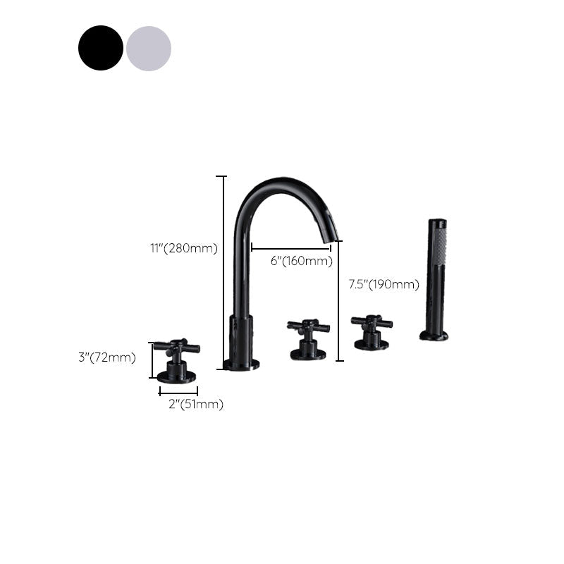 Sikunuo | Contemporary Bathroom Faucet Deck Mount Copper Low Arc Swivel Roman Bathtub Faucet Set