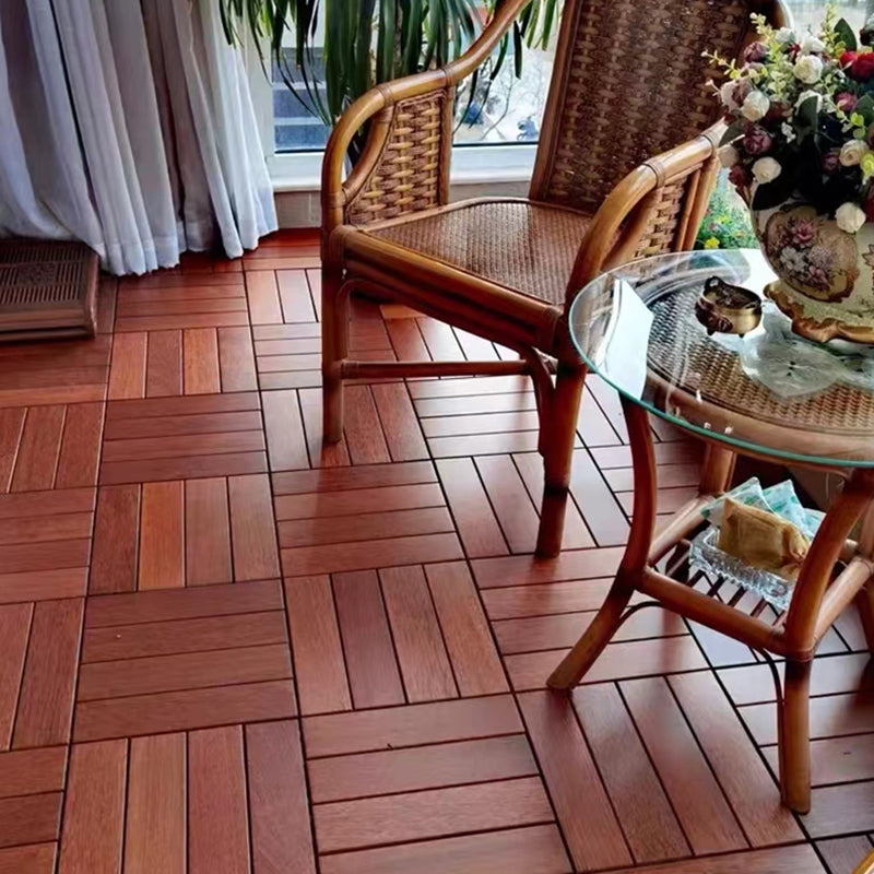 Sikunuo | 4-Slat Wood Deck/Patio Floor Tiles Interlocking Installation Floor Tiles
