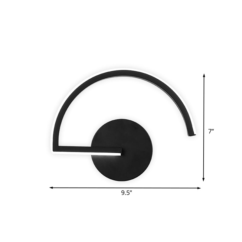Sikunuo | Black Half-Circle Wall Light Minimalist LED Iron Wall-Mounted Wall Light for Bedroom in Warm/White Light