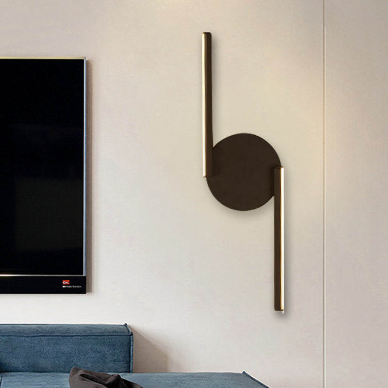 Sikunuo | Double Line Wall Lighting Modern Iron LED Black Wall Mounted Light with Circular Wall Plate in Warm/White Light