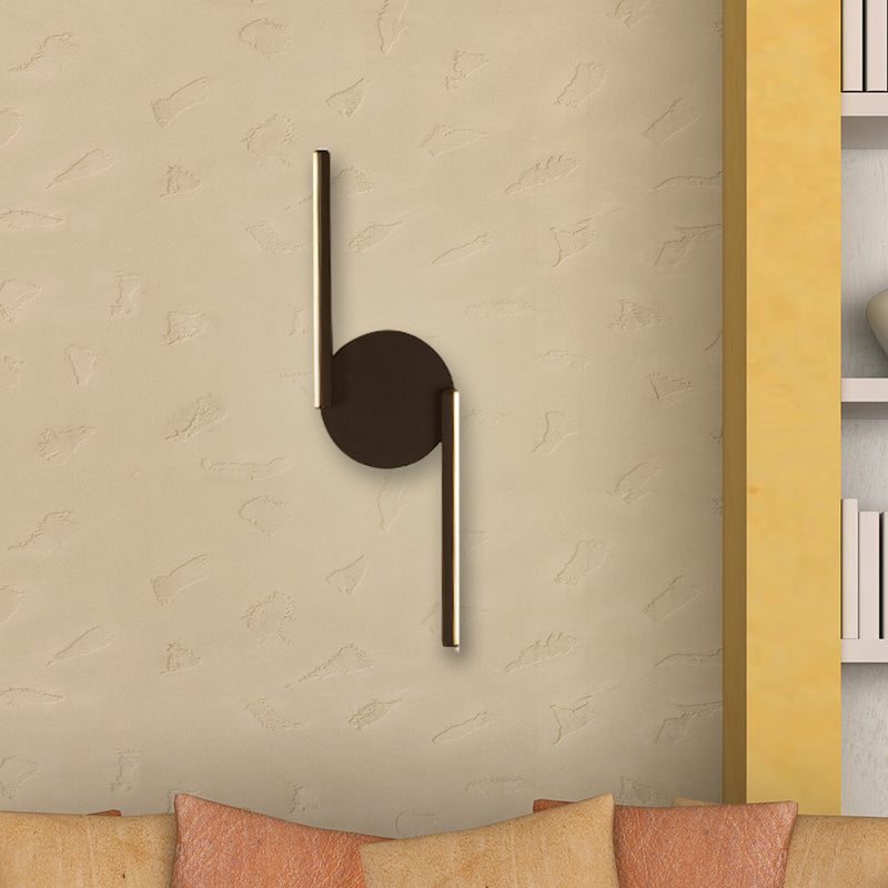 Sikunuo | Double Line Wall Lighting Modern Iron LED Black Wall Mounted Light with Circular Wall Plate in Warm/White Light