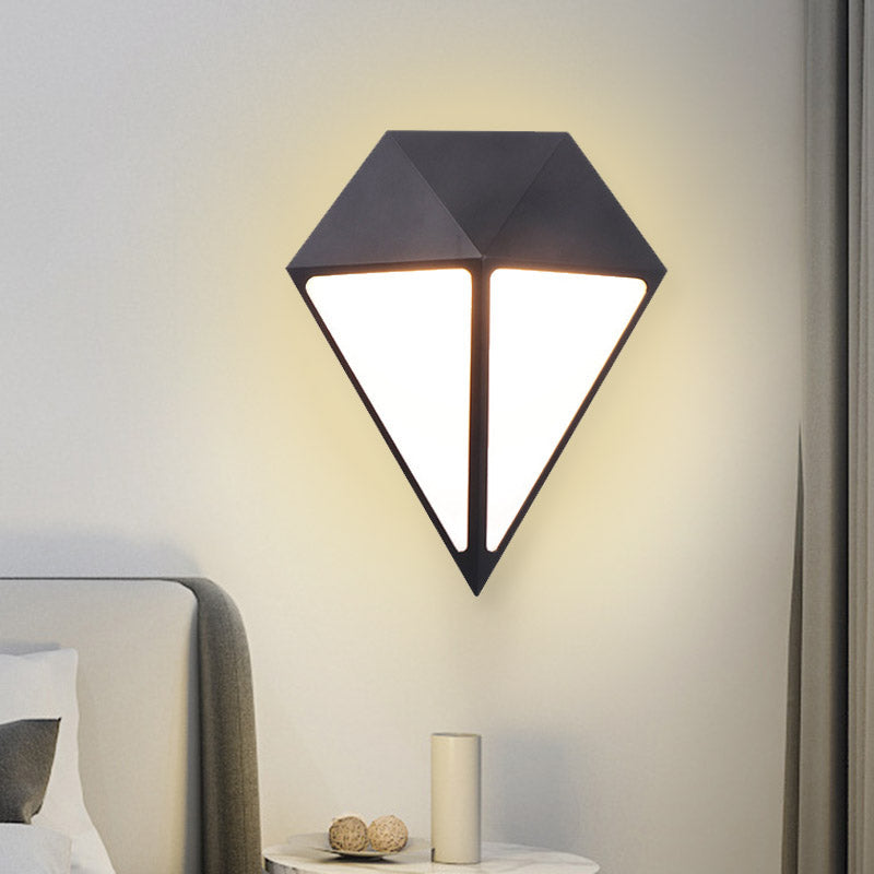 Sikunuo | Modernist Diamond Wall Light Metallic LED Stair Wall Mount Lamp in Black, White/Warm/Natural Light