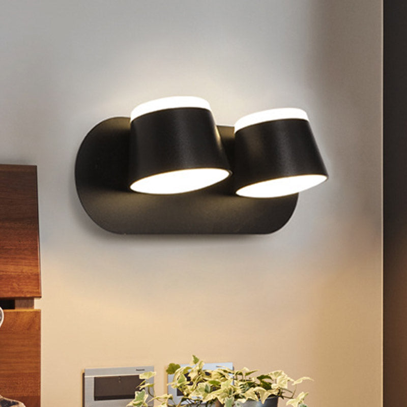 Sikunuo | Black Finish Drum Wall Lamp Modernist 2 Lights Metallic LED Adjustable Wall Mount Fixture