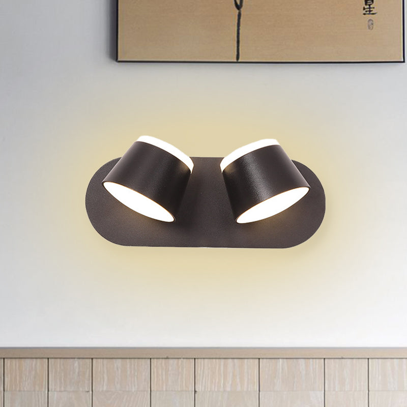 Sikunuo | Black Finish Drum Wall Lamp Modernist 2 Lights Metallic LED Adjustable Wall Mount Fixture