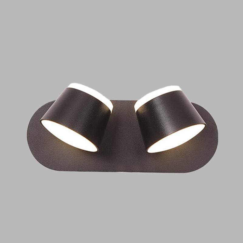 Sikunuo | Black Finish Drum Wall Lamp Modernist 2 Lights Metallic LED Adjustable Wall Mount Fixture