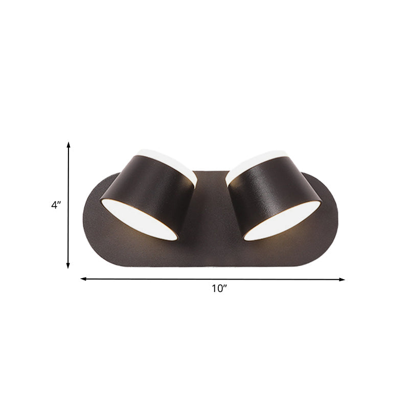 Sikunuo | Black Finish Drum Wall Lamp Modernist 2 Lights Metallic LED Adjustable Wall Mount Fixture