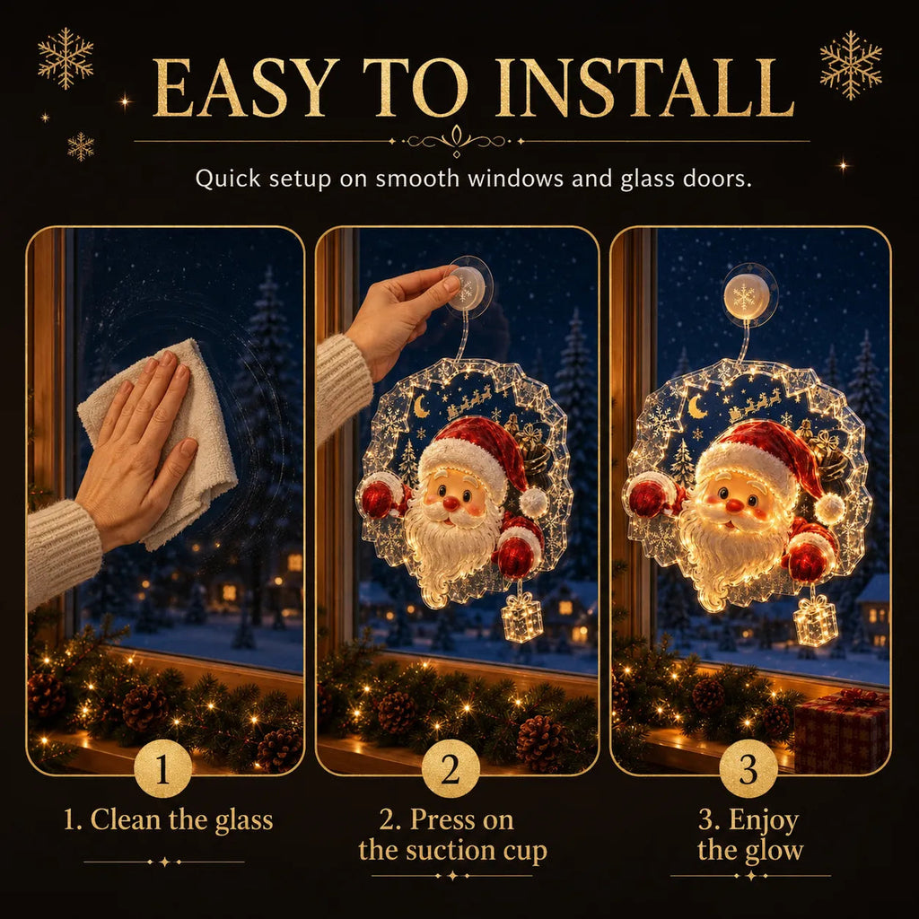 🎄Lighted Christmas Window Decoration with Suction Cup– 8 Warm LED Festive Designs✨