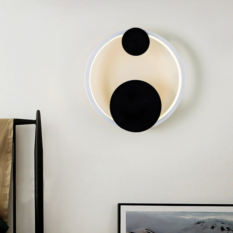 Sikunuo | Halo Shape Acrylic Wall Mount Light Modern Black and White LED Wall Lamp in White/Warm Light for Bedside