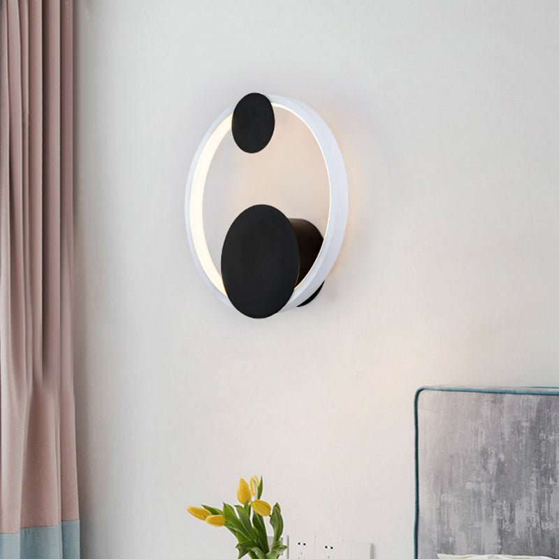 Sikunuo | Halo Shape Acrylic Wall Mount Light Modern Black and White LED Wall Lamp in White/Warm Light for Bedside