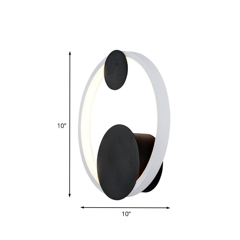 Sikunuo | Halo Shape Acrylic Wall Mount Light Modern Black and White LED Wall Lamp in White/Warm Light for Bedside