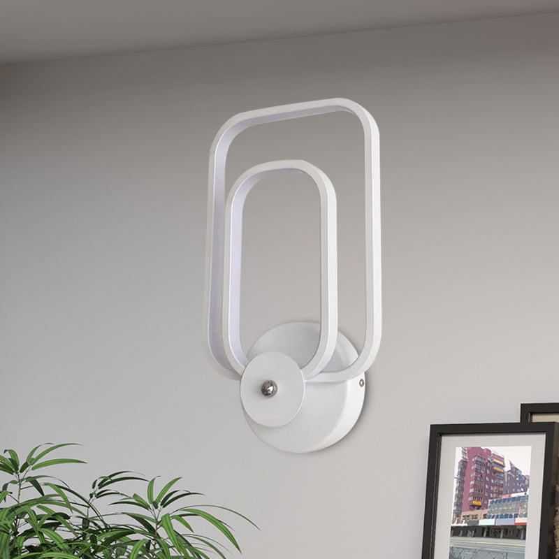 Sikunuo | Rectangular Frame Aluminum Wall Light Minimalist LED White Wall Mount Lighting in Warm/White Light