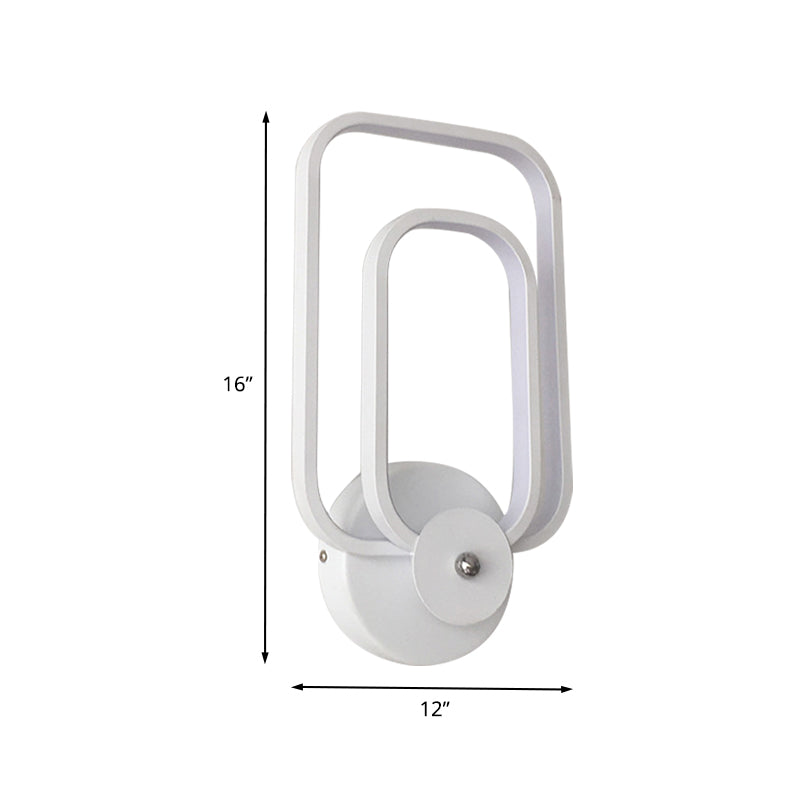 Sikunuo | Rectangular Frame Aluminum Wall Light Minimalist LED White Wall Mount Lighting in Warm/White Light
