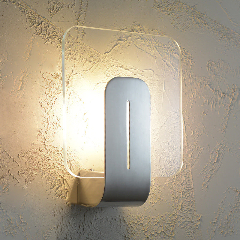 Sikunuo | 1 Head Bathroom Wall Light Modern Silver Finish Wall Mounted Lamp with Square Panel Clear Glass Shade