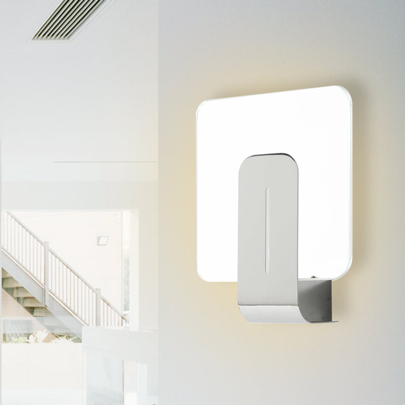 Sikunuo | 1 Head Bathroom Wall Light Modern Silver Finish Wall Mounted Lamp with Square Panel Clear Glass Shade